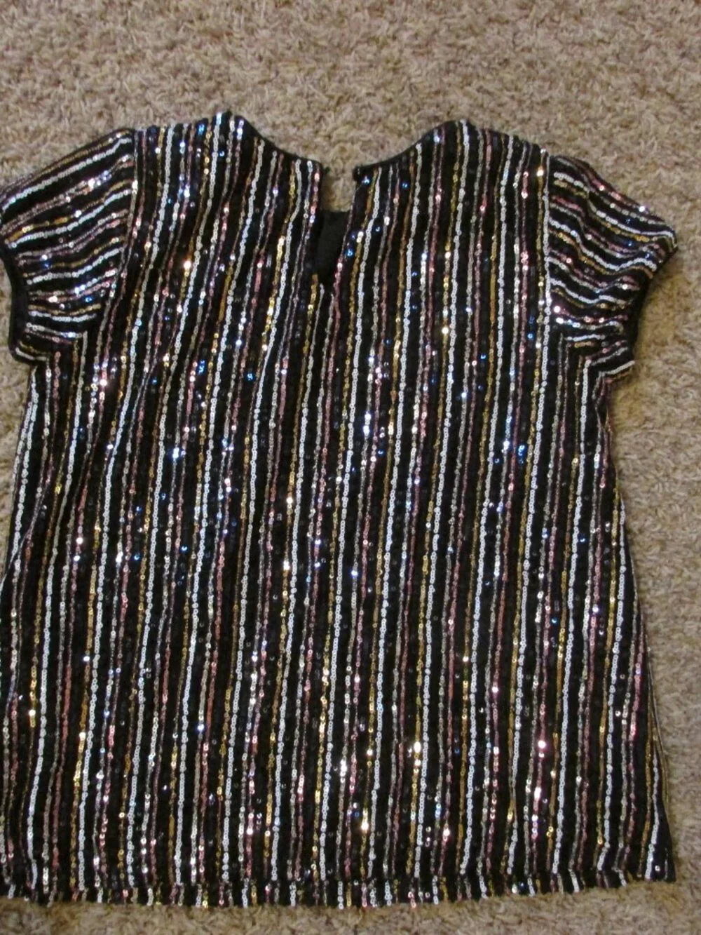 NWOT Art Class Girls Large 10/12 Full Sequin Shirt Black Gold White Formal